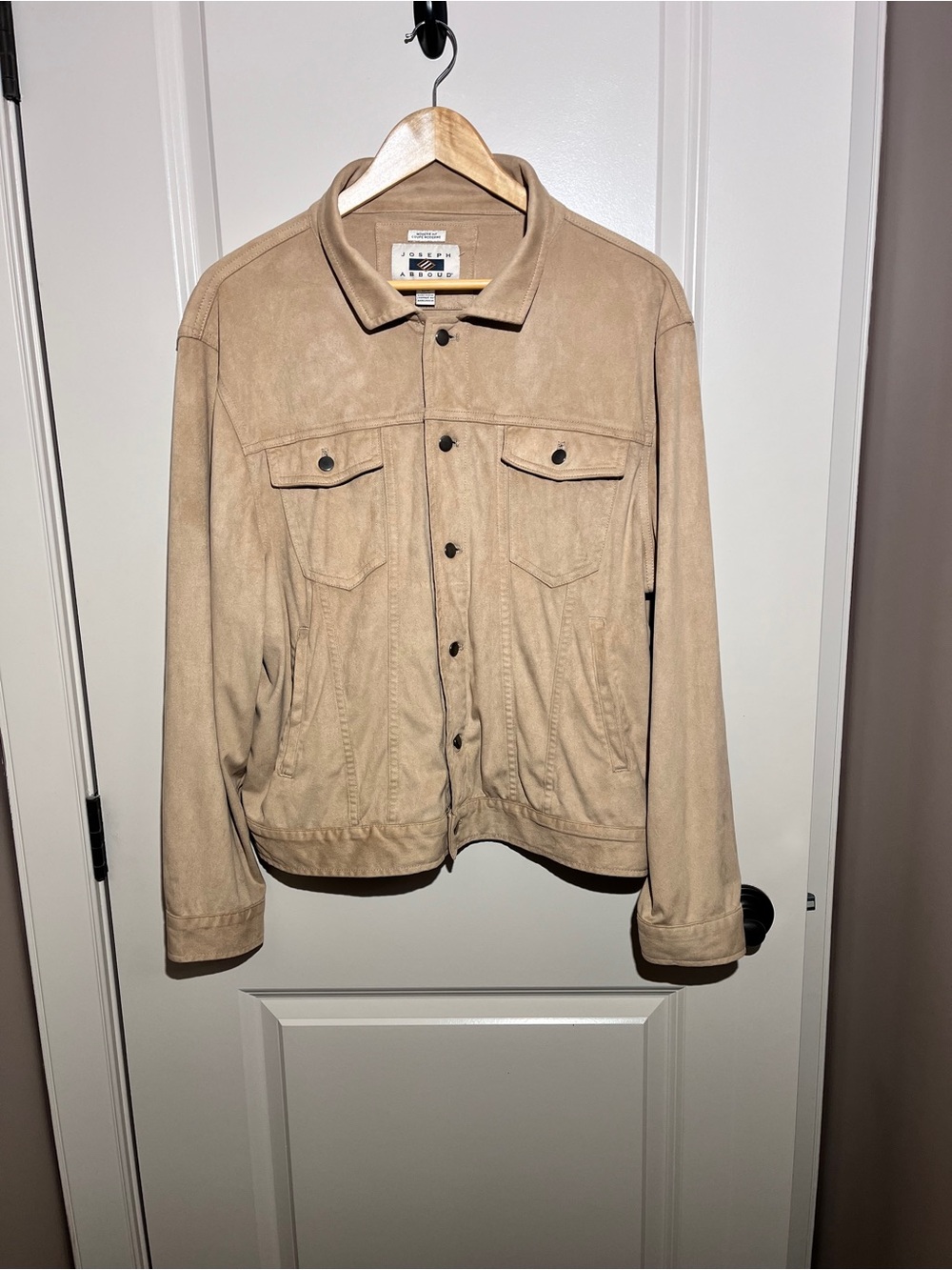 Joseph Abboud Modern Fit Faux Suede Trucker Style Jacket - Cognac